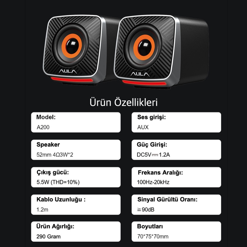 Aula A200 RGB Işıklı Masaüstü Gaming 3.5mm Jack Bilgisayar Pc Hoparlörü - 6