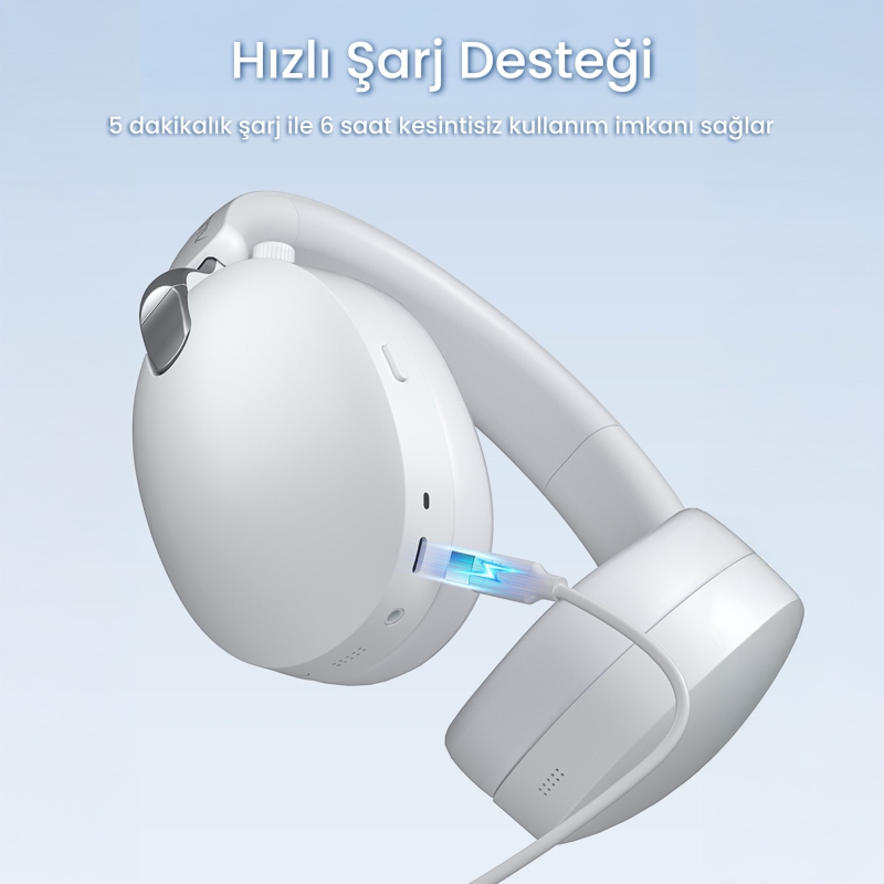 AULA A500 Hybrid ANC 2.4GHz Kablosuz ve Bluetooth 5.4 AUX Mikrofonlu Kulak üstü Kulaklık Bej - 5