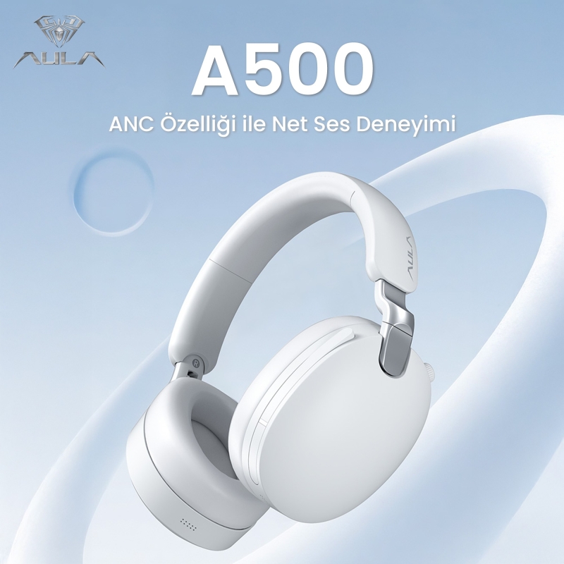 AULA A500 Hybrid ANC 2.4GHz Kablosuz ve Bluetooth 5.4 AUX Mikrofonlu Kulak üstü Kulaklık Beyaz - 2