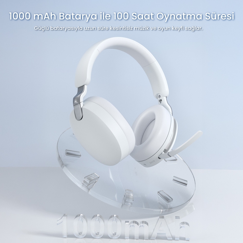 AULA A500 Hybrid ANC 2.4GHz Kablosuz ve Bluetooth 5.4 AUX Mikrofonlu Kulak üstü Kulaklık Beyaz - 6