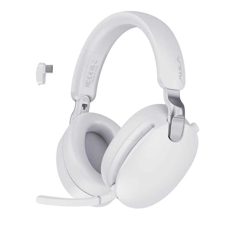 AULA A500 Hybrid ANC 2.4GHz Kablosuz ve Bluetooth 5.4 AUX Mikrofonlu Kulak üstü Kulaklık Beyaz - 1