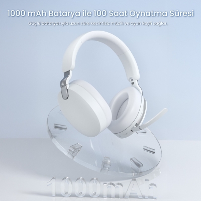 AULA A500 Hybrid ANC 2.4GHz Kablosuz ve Bluetooth 5.4 AUX Mikrofonlu Kulak üstü Kulaklık Beyaz - 6