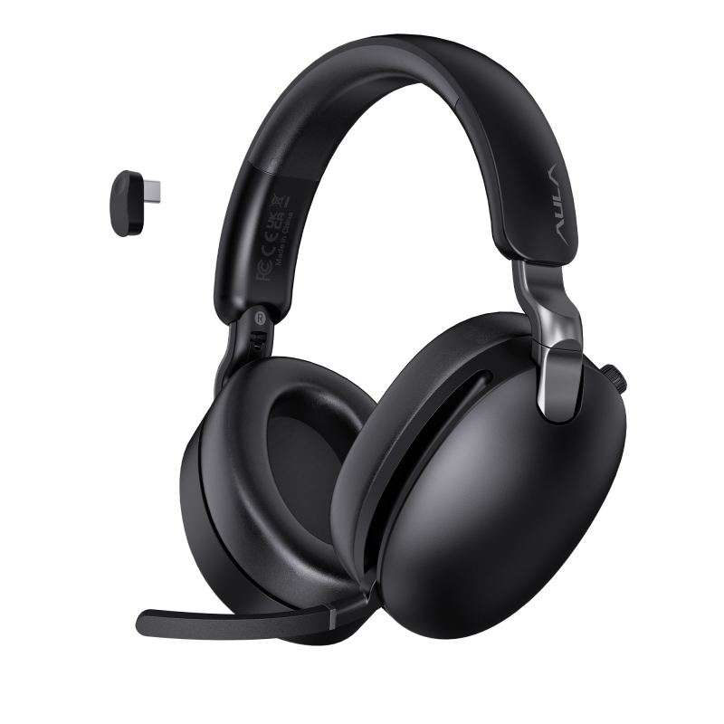 AULA A500 Hybrid ANC 2.4GHz Kablosuz ve Bluetooth 5.4 AUX Mikrofonlu Kulak üstü Kulaklık Siyah - 1