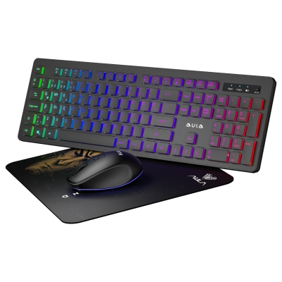 Aula AC208 Rainbow 2.4GHz Kablosuz Şarjlı Türkçe Q Klavye / Mouse ve Mousepad Seti - Aula