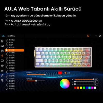 Aula AG60 Alüminyum Manyetik Klavye Hall Effect Snowglow Switch 8000Hz RGB TKL Hot Swap Oyuncu Klavyesi Şeffaf - 6