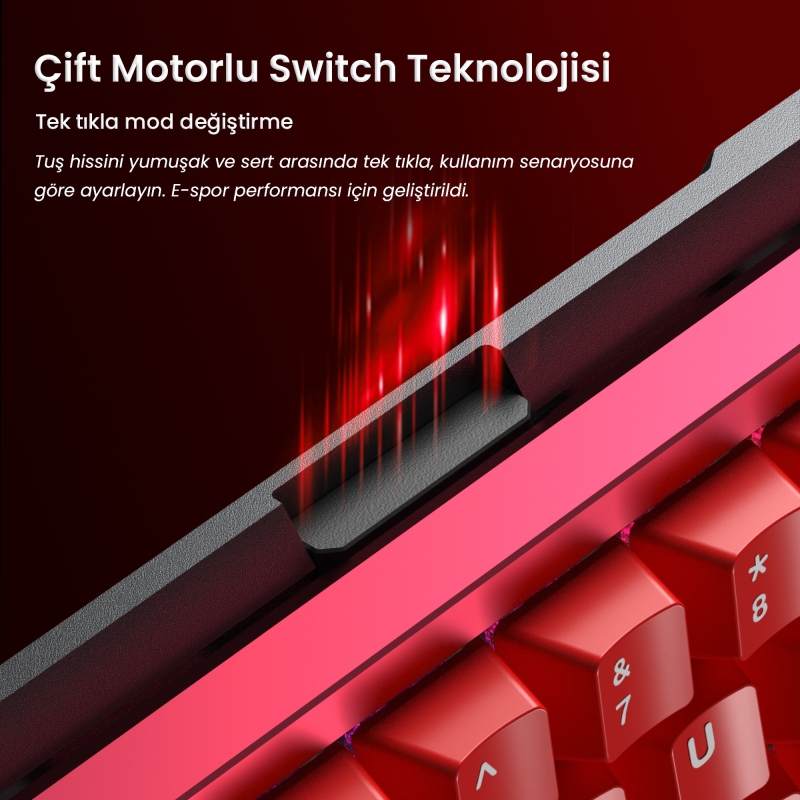 Aula AG60 Pro Alüminyum Manyetik Klavye Hall Effect Aether Switch 8000Hz RGB TKL Hot Swap Oyuncu Klavyesi Kırmızı - 4