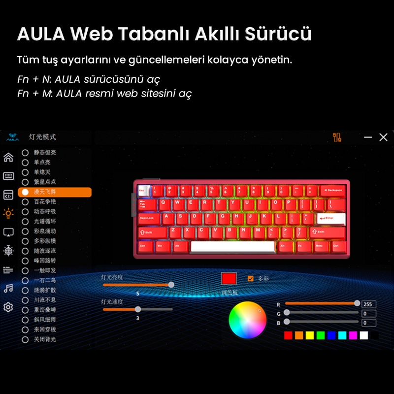 Aula AG60 Pro Alüminyum Manyetik Klavye Hall Effect Aether Switch 8000Hz RGB TKL Hot Swap Oyuncu Klavyesi Kırmızı - 6