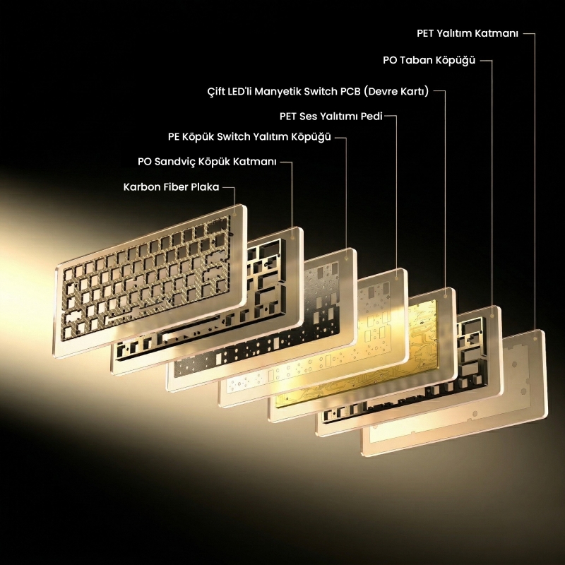 Aula AG60 Pro Alüminyum Manyetik Klavye Hall Effect Aether Switch 8000Hz RGB TKL Hot Swap Oyuncu Klavyesi Şeffaf - 7