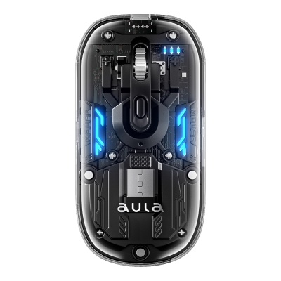 Aula AM210 Dual Mode Bluetooth ve Kablosuz 1600DPI RGB Şeffaf Şarjlı Mouse - Aula
