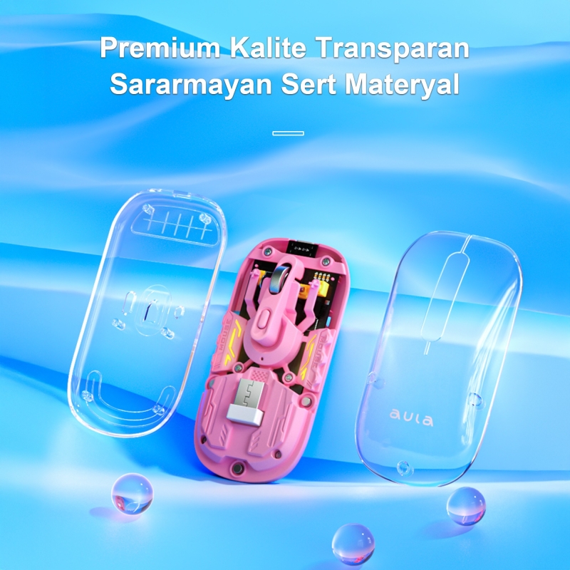 Aula AM210 Dual Mode Bluetooth ve Kablosuz 1600DPI RGB Şeffaf Şarjlı Mouse - 4