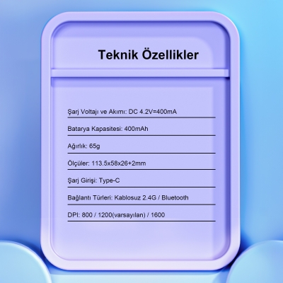 Aula AM210 Dual Mode Bluetooth ve Kablosuz 1600DPI RGB Şeffaf Şarjlı Mouse - 7