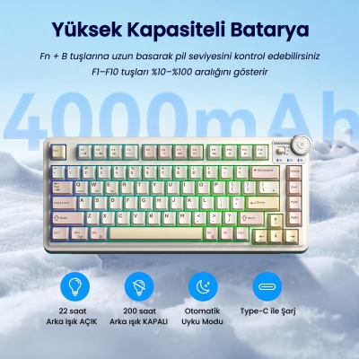 Aula AU75 3 Modlu RGB Hot Swap Mekanik TKL Bloomfield Switch Kablosuz Makrolu Klavye Krem - 4