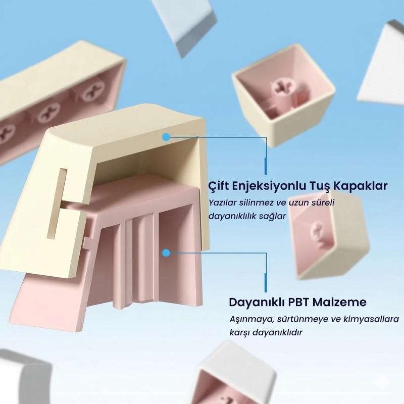Aula AU75 3 Modlu RGB Hot Swap Mekanik TKL Bloomfield Switch Kablosuz Makrolu Klavye Krem - 6