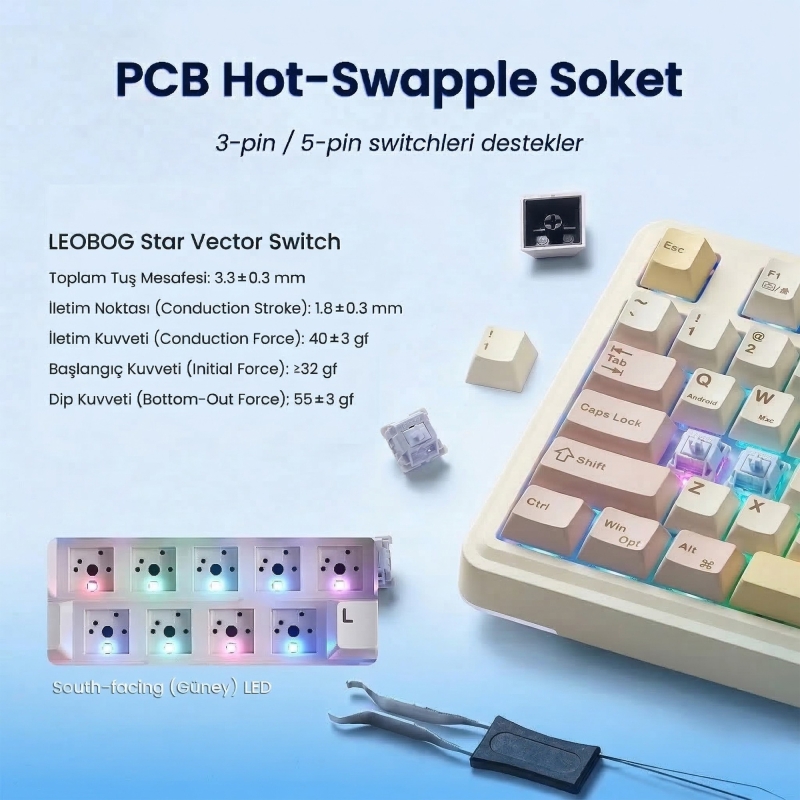 Aula AU75 3 Modlu RGB Hot Swap Mekanik TKL Bloomfield Switch Kablosuz Makrolu Klavye Krem - 5
