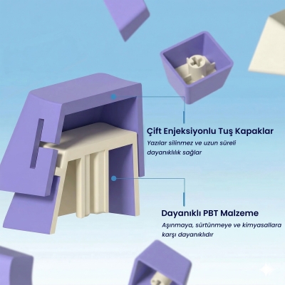 Aula AU75 3 Modlu RGB Hot Swap Mekanik TKL Seiya Switch Kablosuz Makrolu Klavye Bej - 4