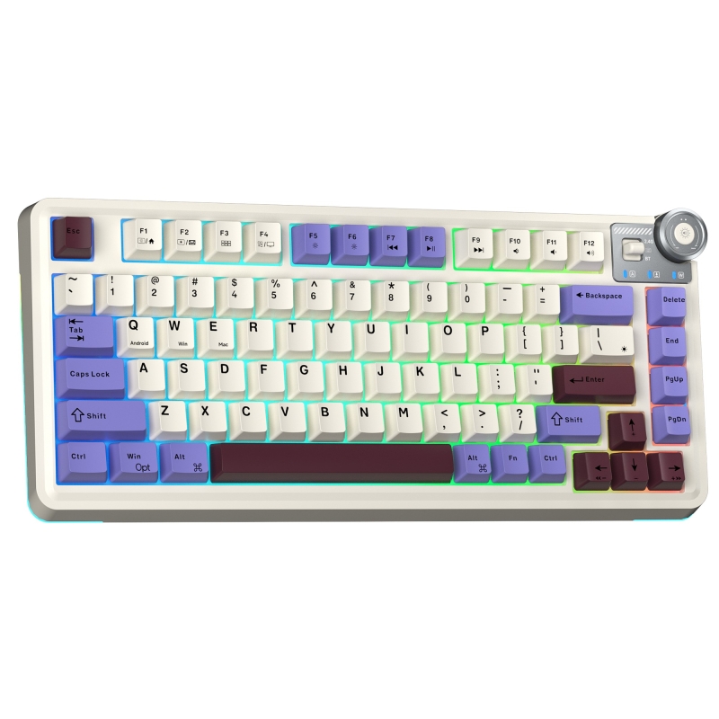 Aula AU75 3 Modlu RGB Hot Swap Mekanik TKL Seiya Switch Kablosuz Makrolu Klavye Bej - 3