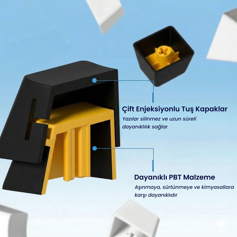 Aula AU75 3 Modlu RGB Hot Swap Mekanik TKL Seiya Switch Kablosuz Makrolu Klavye Siyah - 6