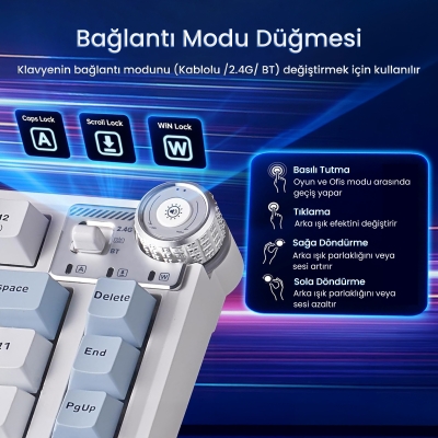 Aula AU75 3 Modlu RGB Hot Swap Mekanik TKL Star Vector Switch Kablosuz Makrolu Klavye Buz Mavisi - 2