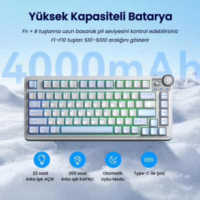 Aula AU75 3 Modlu RGB Hot Swap Mekanik TKL Star Vector Switch Kablosuz Makrolu Klavye Buz Mavisi - 4