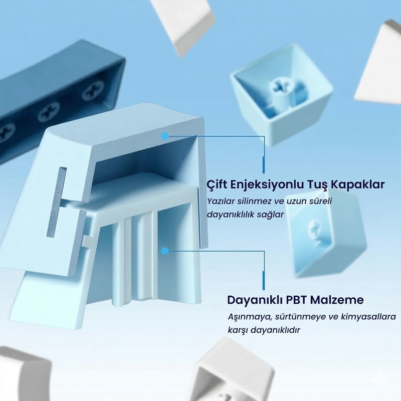 Aula AU75 3 Modlu RGB Hot Swap Mekanik TKL Star Vector Switch Kablosuz Makrolu Klavye Buz Mavisi - 6