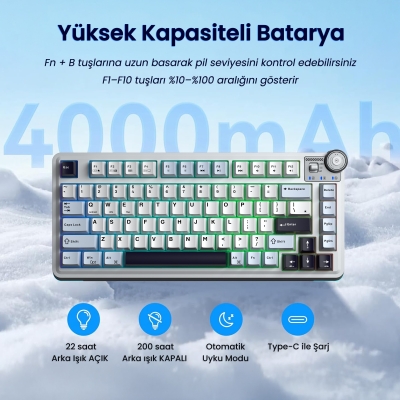 Aula AU75 3 Modlu RGB Hot Swap Mekanik TKL Star Vector Switch Kablosuz Makrolu Klavye Lacivert - 4