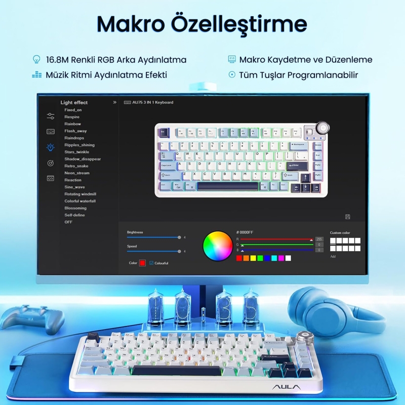 Aula AU75 3 Modlu RGB Hot Swap Mekanik TKL Star Vector Switch Kablosuz Makrolu Klavye Lacivert - 7