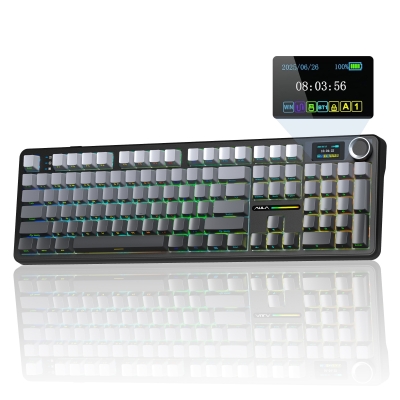 Aula F108 Pro Ekranlı Mekanik Klavye Zephyr Switch RGB Hot Swap 8000mAh Makrolu Oyuncu Klavyesi Gri - Aula