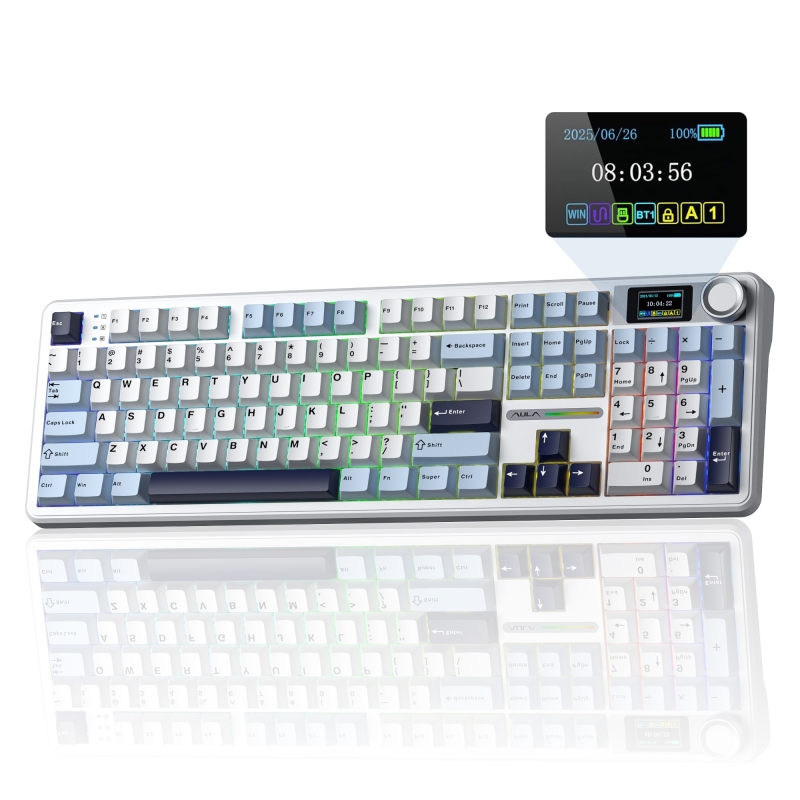 Aula F108 Pro Ekranlı Mekanik Klavye Reaper Switch RGB Hot Swap 8000mAh Makrolu Oyuncu Klavyesi Mavi - 1