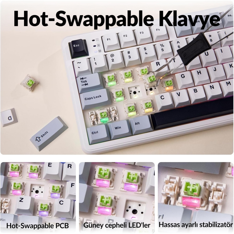 Aula F108 Pro Ekranlı Mekanik Klavye Reaper Switch RGB Hot Swap 8000mAh Makrolu Oyuncu Klavyesi Mavi - 5