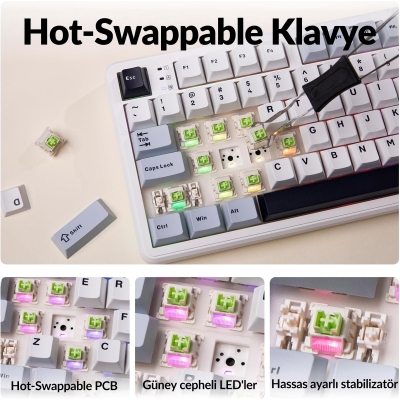 Aula F108 Pro Ekranlı Mekanik Klavye Reaper Switch RGB Hot Swap 8000mAh Makrolu Oyuncu Klavyesi Mavi - 5