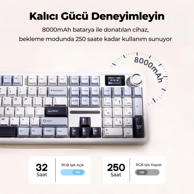 Aula F108 Pro Ekranlı Mekanik Klavye Reaper Switch RGB Hot Swap 8000mAh Makrolu Oyuncu Klavyesi Mavi - 6