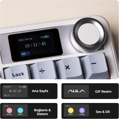 Aula F108 Pro Ekranlı Mekanik Klavye Reaper Switch RGB Hot Swap 8000mAh Makrolu Oyuncu Klavyesi Mavi - 2