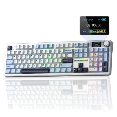 Aula F108 Pro Ekranlı Mekanik Klavye Reaper Switch RGB Hot Swap 8000mAh Makrolu Oyuncu Klavyesi Mavi - Aula