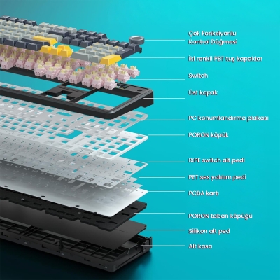 Aula F108 Pro Ekranlı Mekanik Klavye Reaper Switch RGB Hot Swap 8000mAh Makrolu Oyuncu Klavyesi Siyah - 8