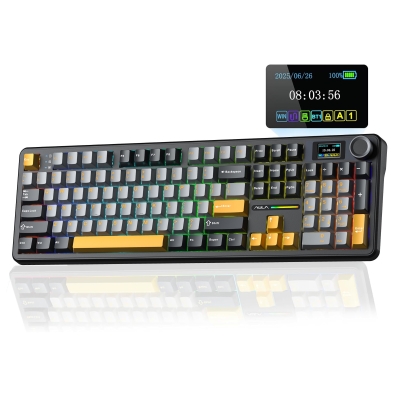 Aula F108 Pro Ekranlı Mekanik Klavye Reaper Switch RGB Hot Swap 8000mAh Makrolu Oyuncu Klavyesi Siyah - Aula