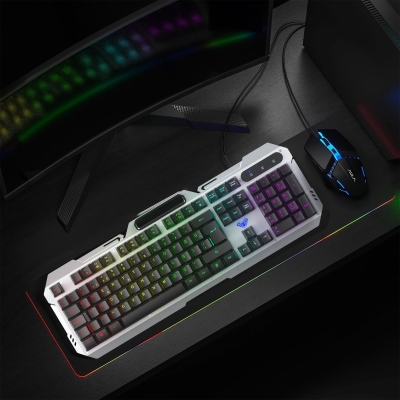 Aula F2023 Gaming Türkçe Q Rainbow Membran 2400DPl Oyuncu Klavye Mouse Set - 6
