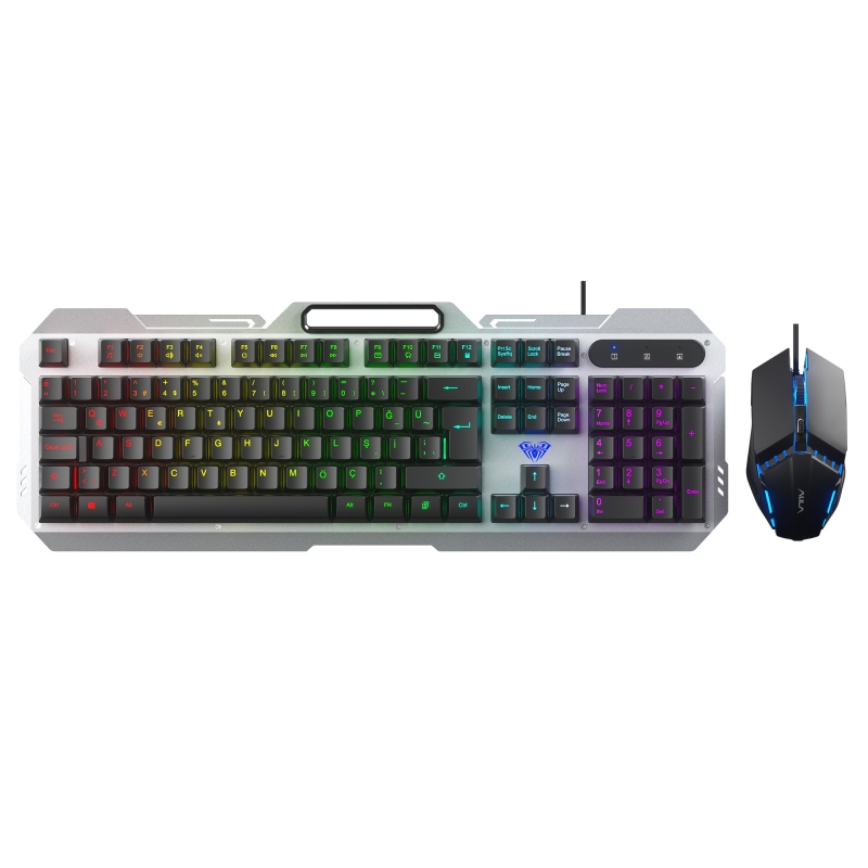 Aula F2023 Gaming Türkçe Q Rainbow Membran 2400DPl Oyuncu Klavye Mouse Set - 1