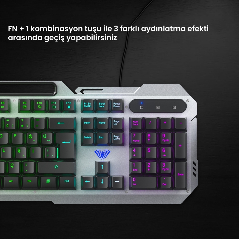 Aula F2023 Gaming Türkçe Q Rainbow Membran 2400DPl Oyuncu Klavye Mouse Set - 3