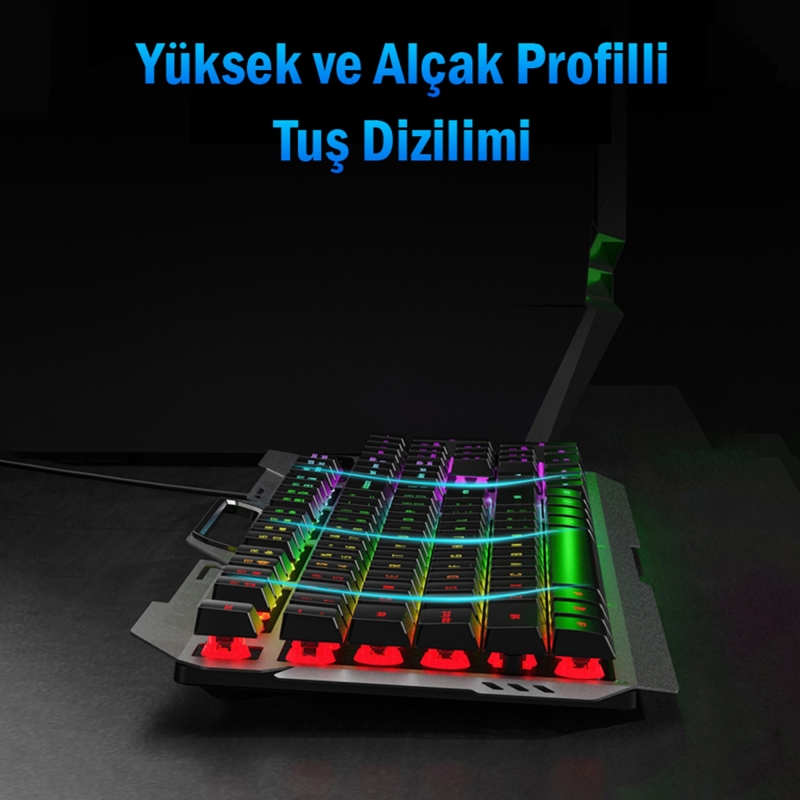 Aula F2023 Gaming Türkçe Q Rainbow Membran 2400DPl Oyuncu Klavye Mouse Set - 4