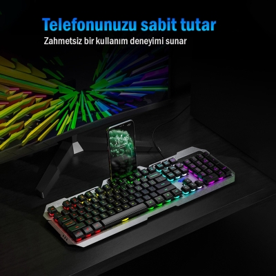 Aula F2023 Gaming Türkçe Q Rainbow Membran 2400DPl Oyuncu Klavye Mouse Set - 2