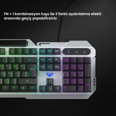 Aula F2023 Gaming Türkçe Q Rainbow Membran 2400DPl Oyuncu Klavye Mouse Set - 3