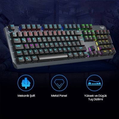 Aula F2066 Blue Switch RGB Makrolu Kablolu Gaming Türkçe Mekanik Oyuncu Klavyesi - 2