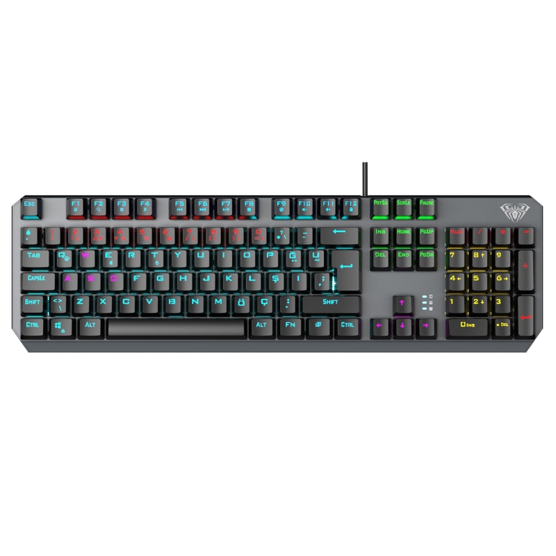 Aula F2066 Blue Switch RGB Makrolu Kablolu Gaming Türkçe Mekanik Oyuncu Klavyesi - 1