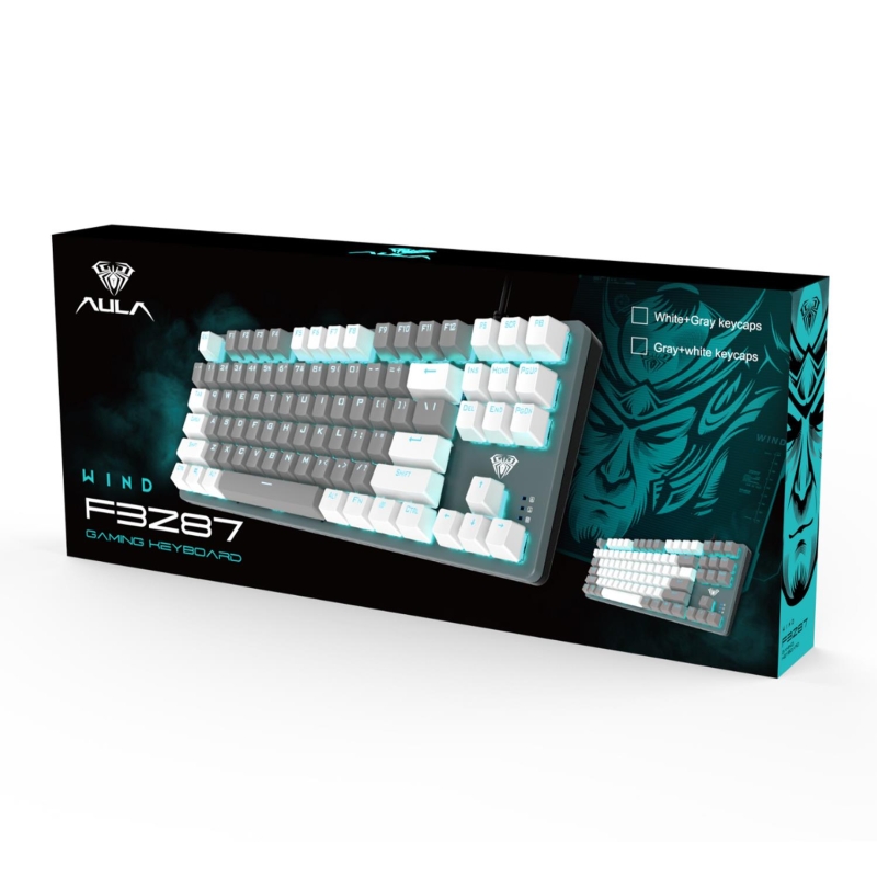 Aula F3287 Mavi Işıklı Kablolu Mekanik İngilizce Q TKL Gaming Oyuncu Klavyesi Beyaz - 5