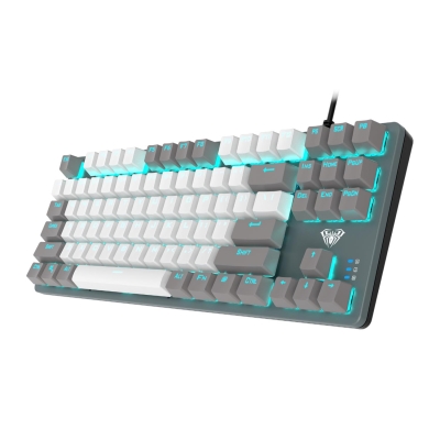 Aula F3287 Mavi Işıklı Kablolu Mekanik İngilizce Q TKL Gaming Oyuncu Klavyesi Beyaz - Aula