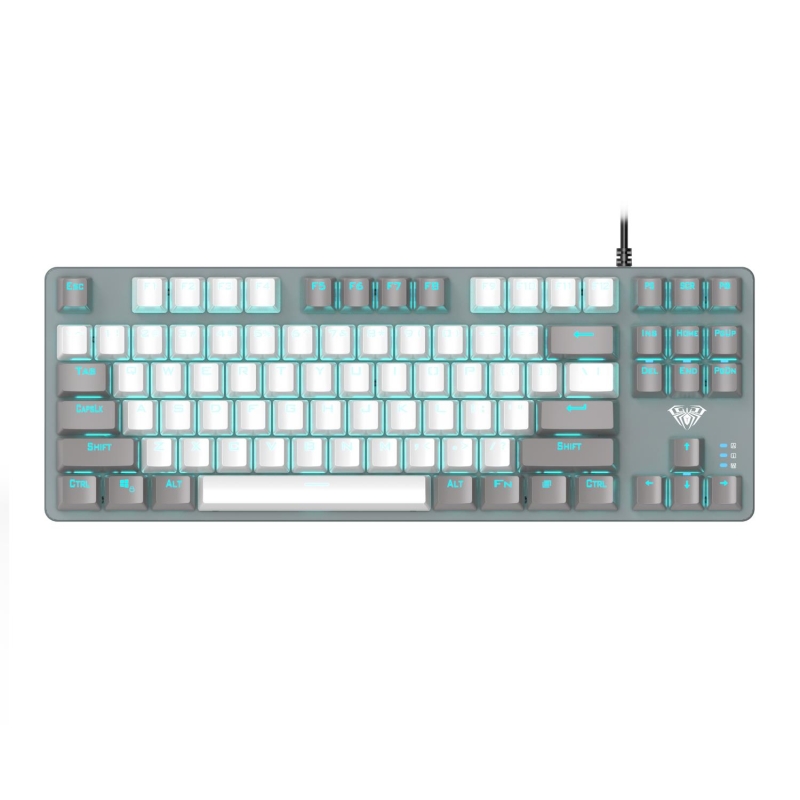 Aula F3287 Mavi Işıklı Kablolu Mekanik İngilizce Q TKL Gaming Oyuncu Klavyesi Beyaz - 3