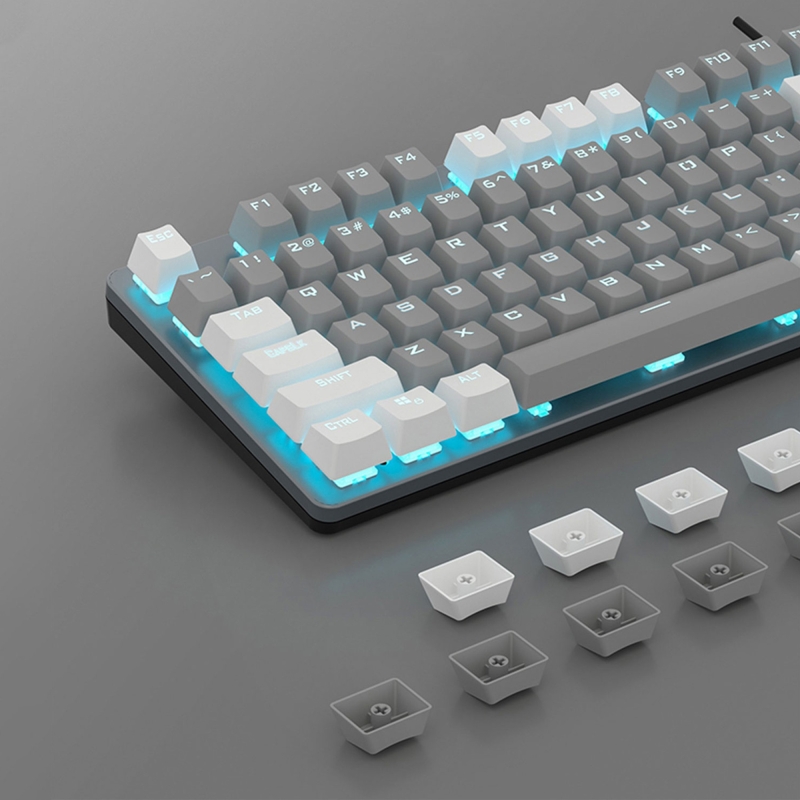 Aula F3287 Mavi Işıklı Kablolu Mekanik İngilizce Q TKL Gaming Oyuncu Klavyesi Gri - 5