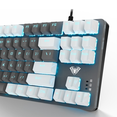 Aula F3287 Mavi Işıklı Kablolu Mekanik İngilizce Q TKL Gaming Oyuncu Klavyesi Gri - 4
