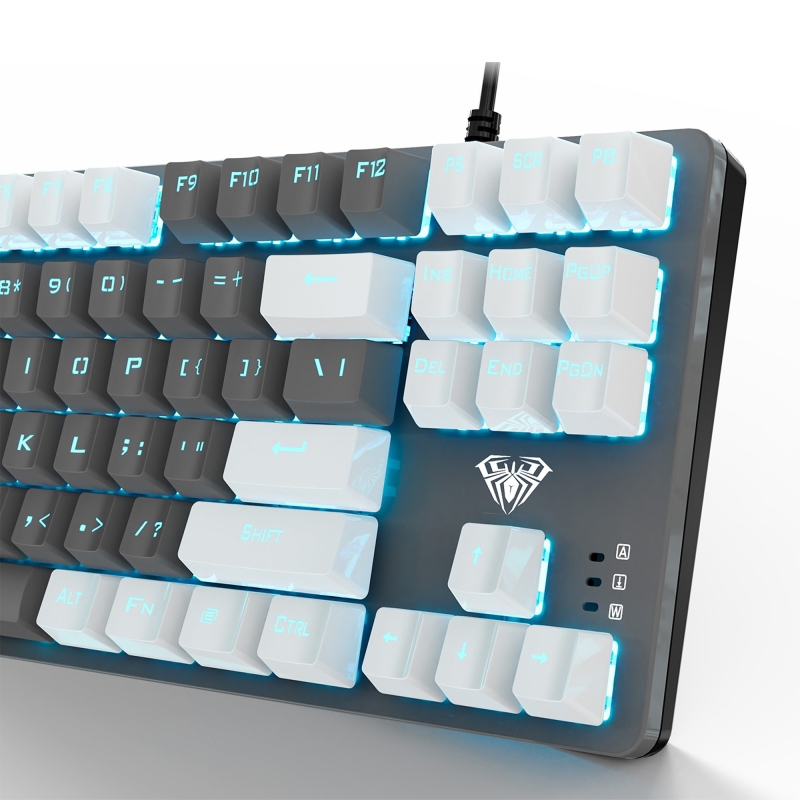 Aula F3287 Mavi Işıklı Kablolu Mekanik İngilizce Q TKL Gaming Oyuncu Klavyesi Gri - 4