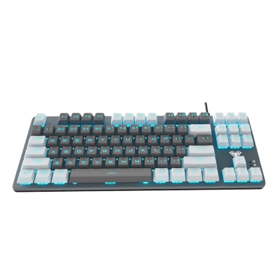 Aula F3287 Mavi Işıklı Kablolu Mekanik İngilizce Q TKL Gaming Oyuncu Klavyesi Gri - 2